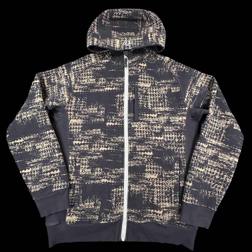 Lululemon Scuba Fleece Jacket Mens XL Grey Beige Heavy Duty Hoodie Abstract RARE